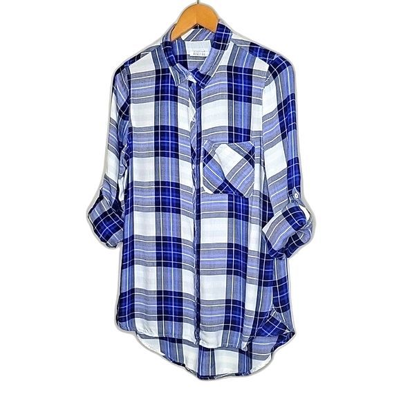 KENNETH COLE REACTION Blue Plaid Long Sleeve Button Up Collared Shirt size M - Picture 7 of 13